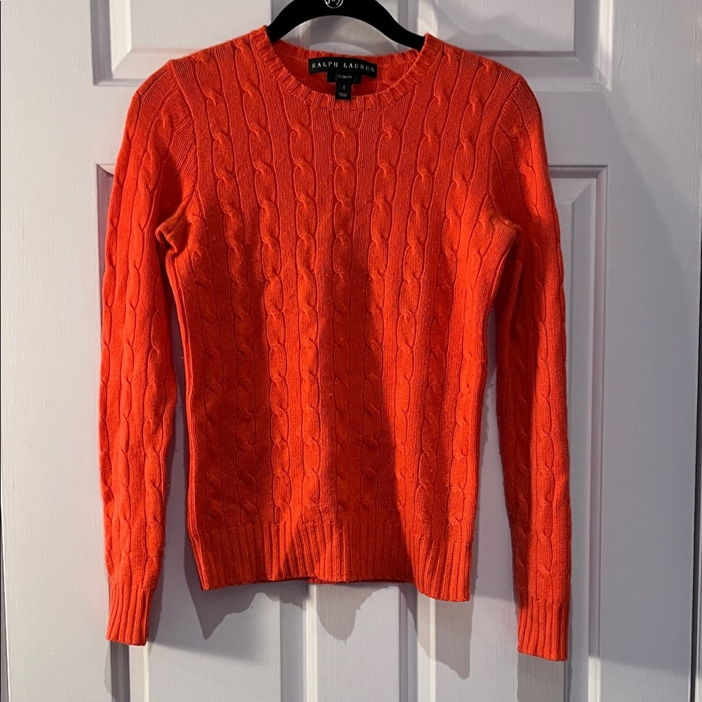 Ralph Lauren Women's Bright Orange Cable Sweater